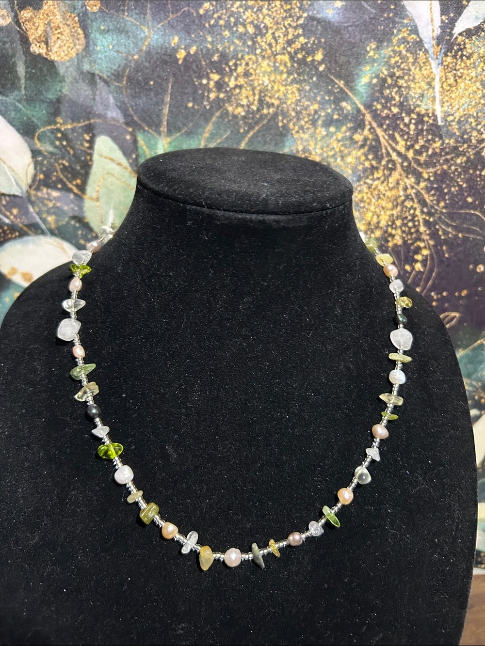 Peridot and Pearl Beaded Necklace — Green & Pearl Accents